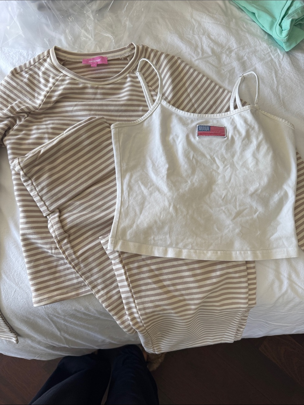 EDIKTED Women’s Cream Strappy Tank with Beige Stripe Lounge Set